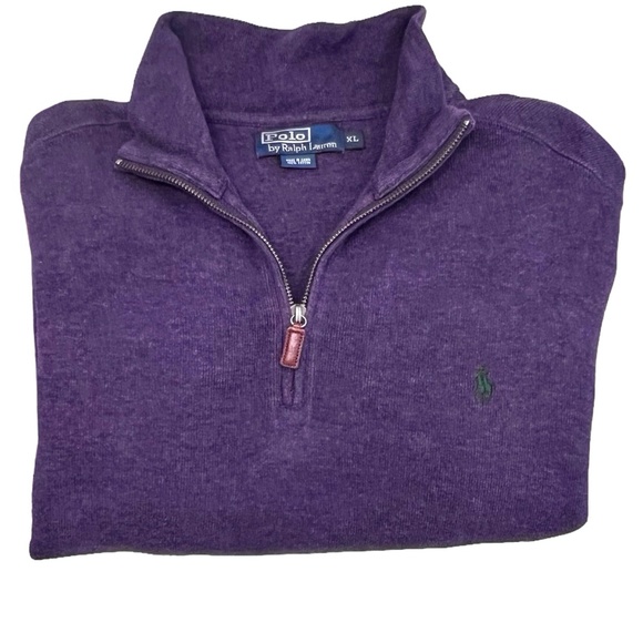 POLO BY RALPH LAUREN PURPLE COTTON QUARTER ZIP SWEATER - Picture 1 of 12